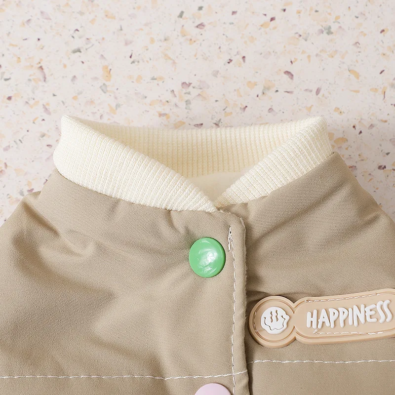 Abrigo con botones de color caramelo para mascotas, ropa para perros pequeños, abrigos de colores contrastantes, oso de peluche a prueba de viento, cálido para salidas de invierno - imagen 2