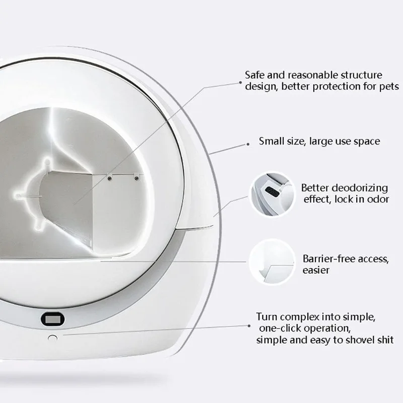 Caja de arena automática de 65L para gatos, caja de arena inteligente, bandeja cerrada, inodoro, entrenamiento giratorio, colcha desmontable, accesorios para mascotas - imagen 5