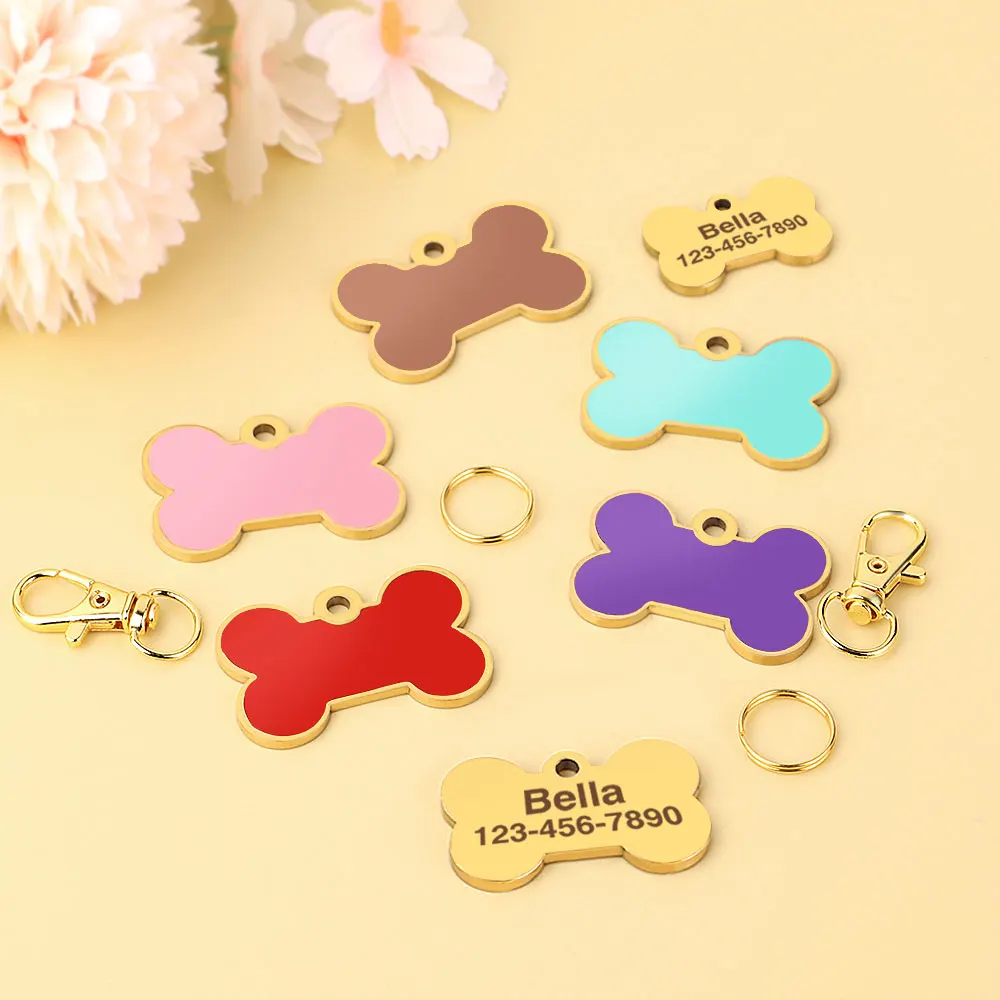 Etiqueta de identificación personalizada para perros y gatos, placa con nombre para perros grabada, forma de corazón de hueso, etiquetas antipérdida para mascotas, colgante, accesorios DIY - imagen 3