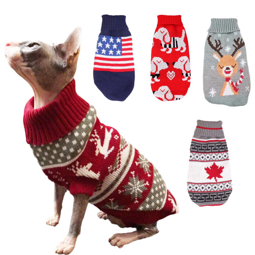 Suéter Popular con estampado de alces para gatos y cachorros, ropa para mascotas de otoño e invierno, abrigo para perros pequeños y gatos, ropa cálida bonita de Sphynx, disfraz de gatito