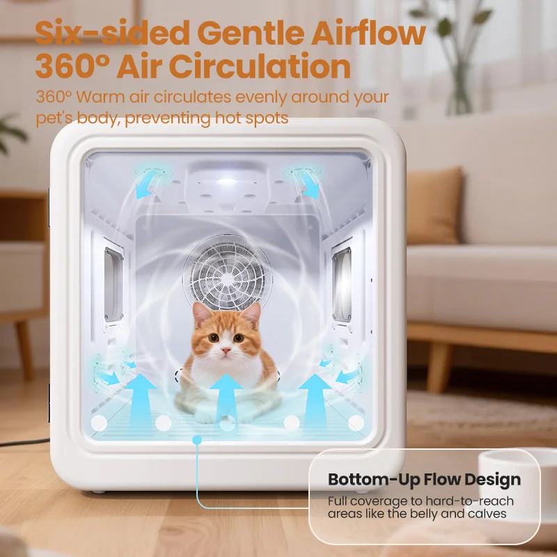 ROJECO 70L Caja secadora inteligente para mascotas Control automático de temperatura 360 °   Secado de pelo de mascotas ultra silencioso para perros y gatos Secador de 4 velocidades