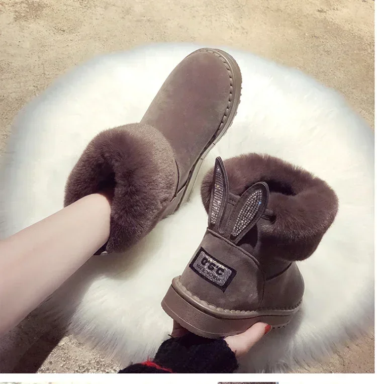 Botas de nieve acolchadas de terciopelo para mujer, zapatos informales de piel para mantener el calor al aire libre, invierno, 2021 - imagen 3