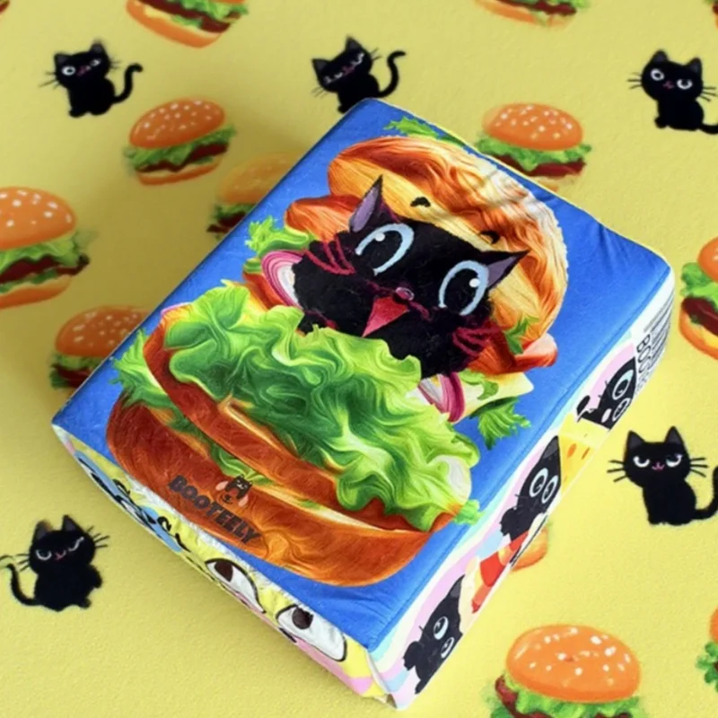 BOOTEELY Cartoon Hamburger Black Cat Snack Box Plush Cat Bed Spacious Cozy Pet Nest For Cats' Comfortable Rest With Cute Design - imagen 4