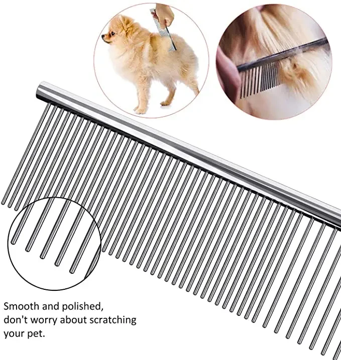Peines de acero para mascotas, herramienta para quitar piel mate, peine para desmatting de mascotas con dientes redondeados para Golden Retriever persa - imagen 3