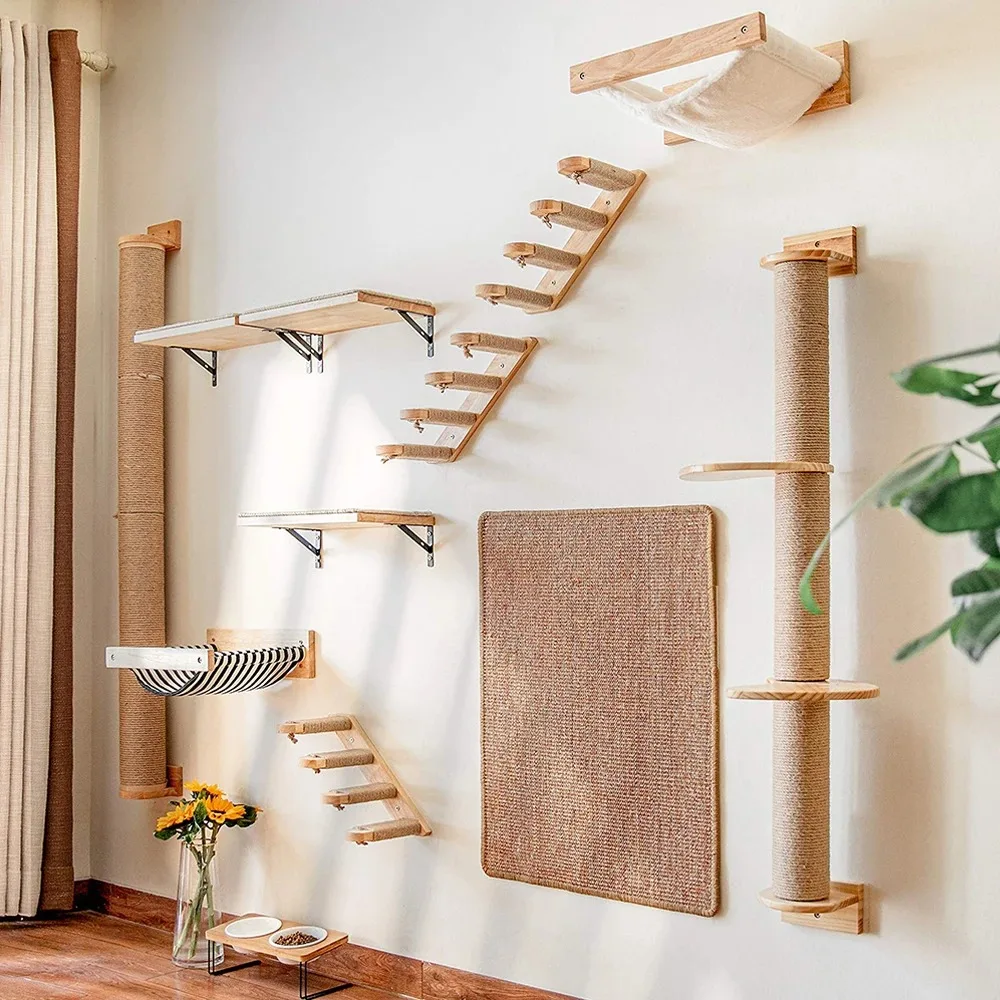 Estante de escalada para montar en la pared, escalones para gatos, muebles de pared, escalera con cuerda de Sisal, rascador, garras de molienda, juguete para gatitos y gatos - imagen 3
