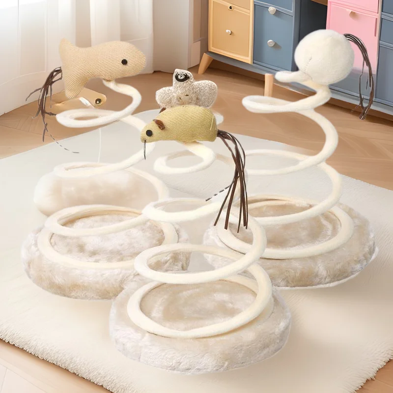 Juguete para gatos, alambre de acero en espiral, disco de lino con resorte, rascadores para gatos, tableros de lino, productos para gatos de interior, accesorios, juguetes de interacción de felpa