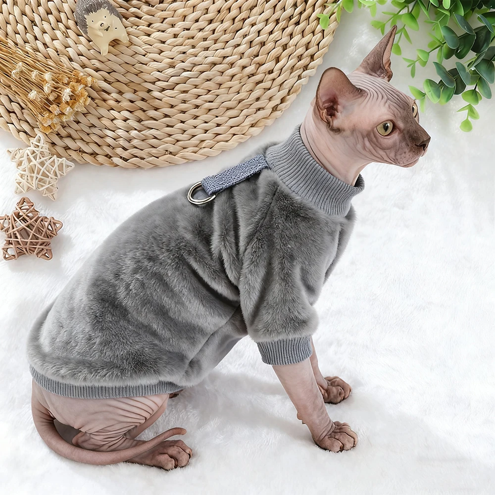 Suéter cálido de lana para gatos Sphynx con hebilla, ropa de invierno para mascotas, Gotas, Chinchilla persa, jerseys para perros, sudaderas con capucha para masoctas - imagen 5