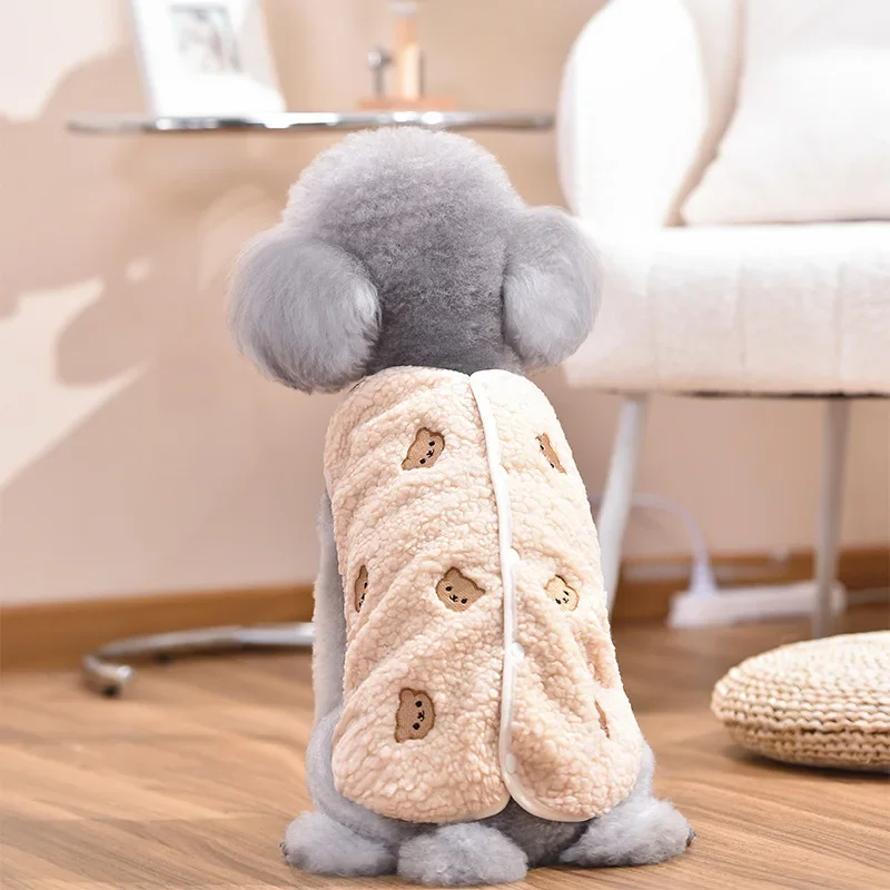 Abrigo cálido de invierno con diseño de fresa para perros y mascotas, Sudadera con capucha de lana de cordero bordada, chaqueta de peluche, ropa para mascotas pequeñas, ropa para cachorros