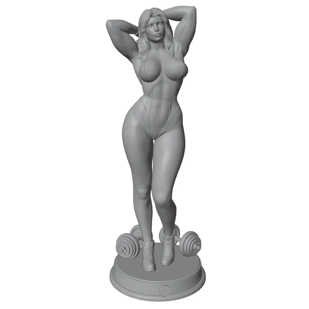 Kit miniatura resina 3D de chica fitness – Figura gris DIY sin montar - imagen 2