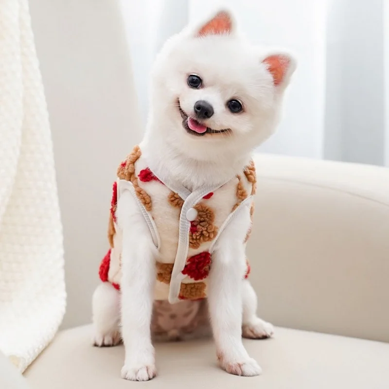 Abrigo para perros, chaqueta, ropa cálida de lana para perros, chaleco para cachorros de invierno, chaqueta con estampado de flores, abrigo para gatos, disfraces de moda para mascotas, ropa para perros - imagen 4