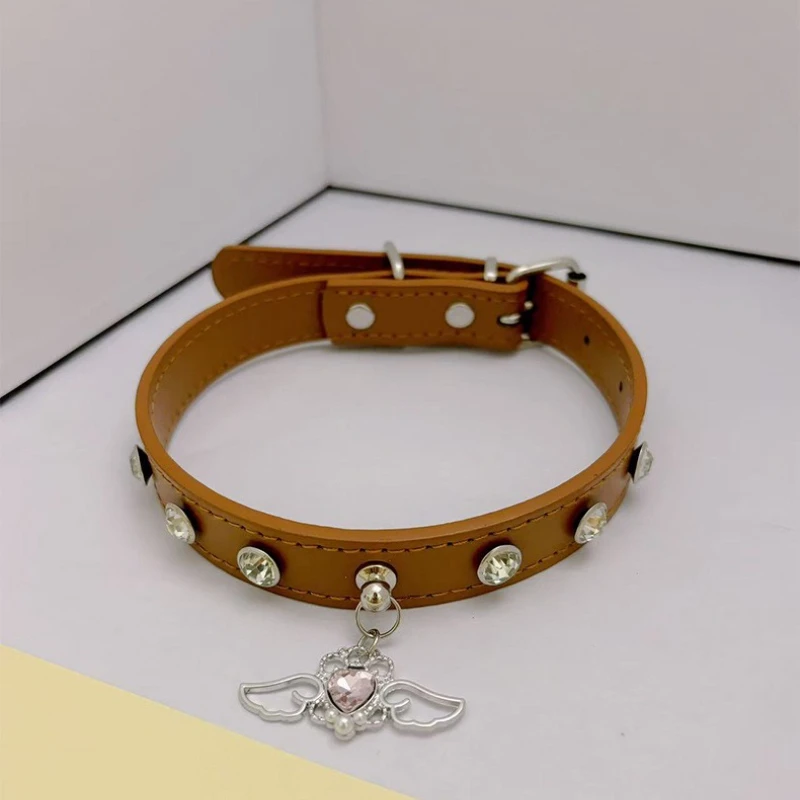 Collar de perro de cuero con diamantes de imitación brillantes, Collar de perro personalizado ajustable, cuello antimordida, Collar para perros y gatos, decoración para mascotas - imagen 5