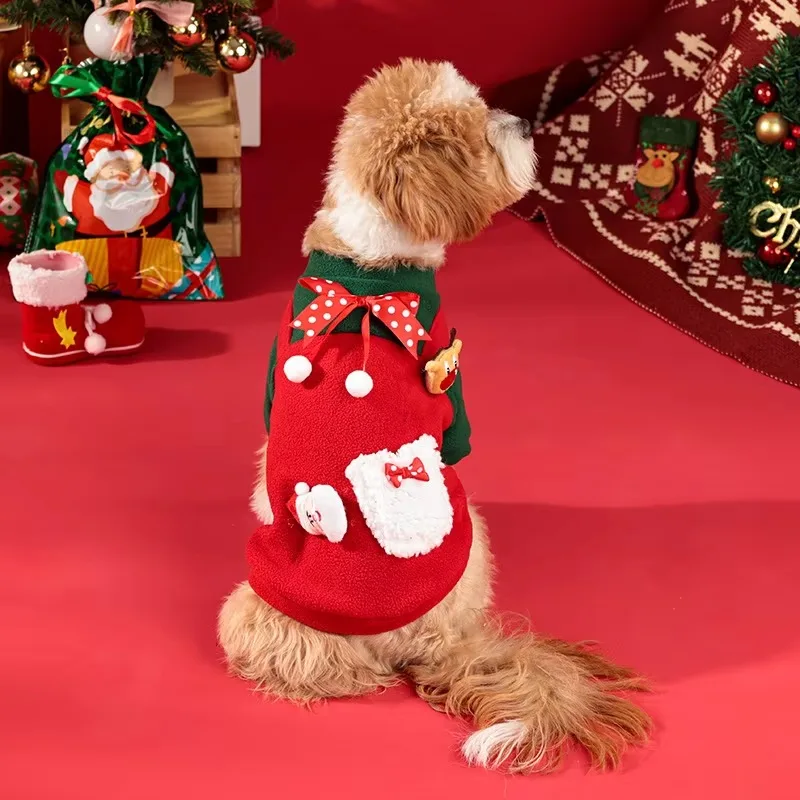 Traje de lana para perros pequeños y medianos, monos navideños para mascotas con decoración de Papá Noel y renos, - imagen 4