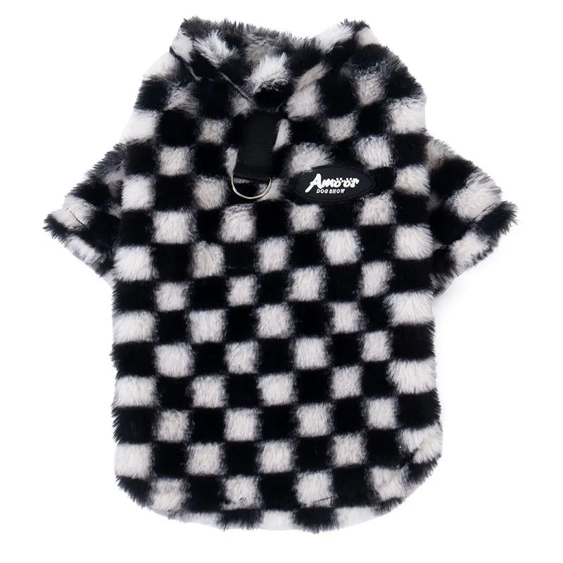 Ropa de invierno para perros, cálida y gruesa con cárdigan de lana, ropa de tablero de ajedrez peluda, ropa para cachorros, ropa para perros pequeños - imagen 5