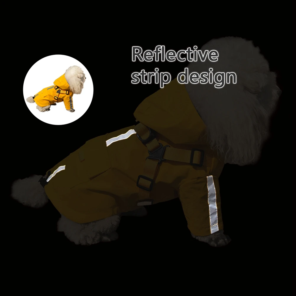 Chubasquero con capucha y anillo de correa para perro, chaqueta impermeable para perro, Poncho, sudaderas con capucha con tira reflectante para caminar al aire libre - imagen 4
