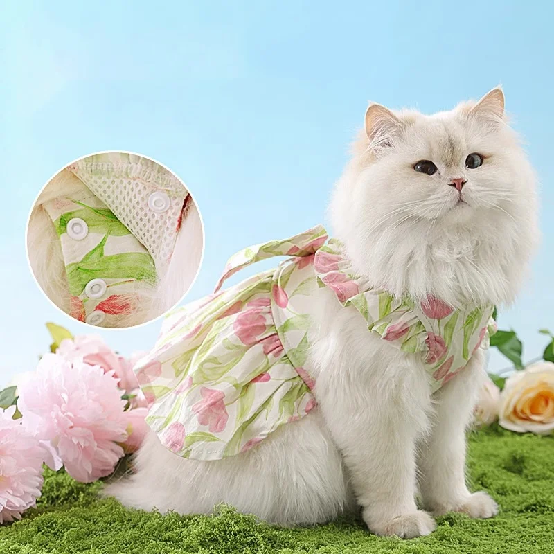 Ropa para gatos con correas Devon Rex, vestidos de tulipán para gatos, ropa para mascotas, vestidos para gatitos, vestidos estilo princesa Ragdoll con correa - imagen 4