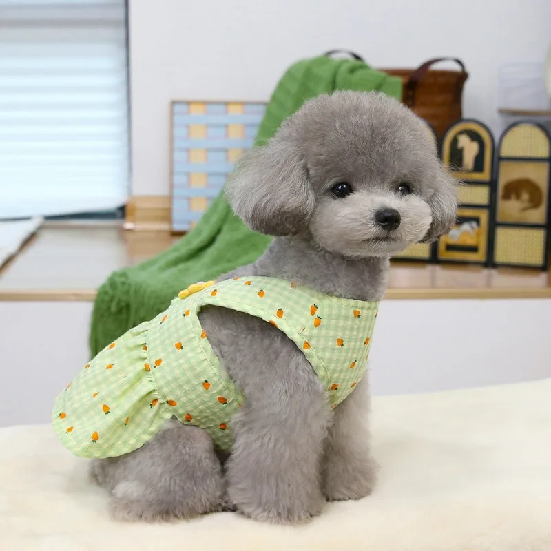 Vestido de verano para cachorros, para Bulldog Francés, Pomerania, estampado de dibujos animados, chaleco de algodón para gatos, falda de una pieza, ropa Floral para perros y mascotas - imagen 3