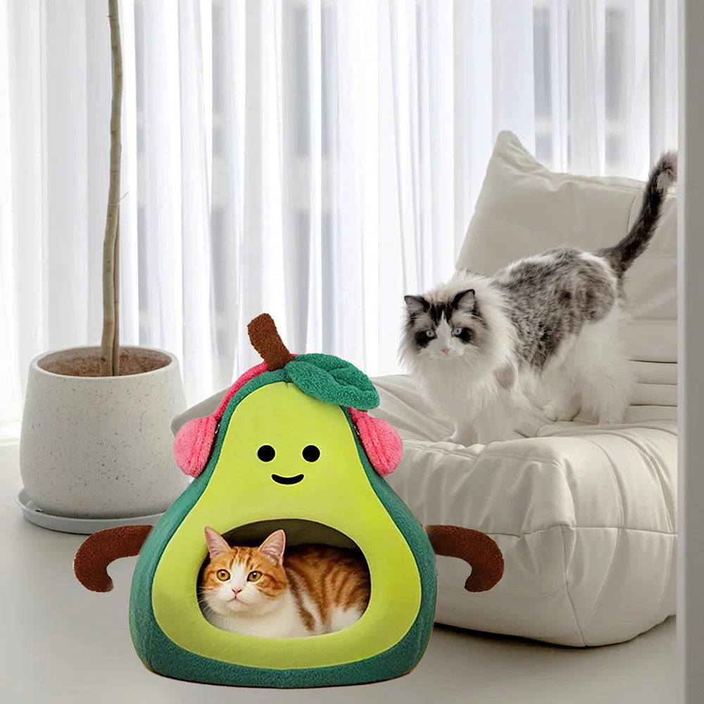 Cama para gatos con temática de frutas y diseño suave, nido para mascotas cómodo y duradero para gatitos de interior, siesta diaria, dormir y relajación