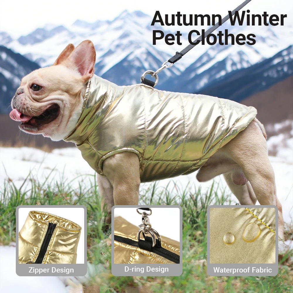 Chaqueta impermeable para cachorros, ropa cálida para perros con anillo en D para perros pequeños y medianos, gatos, Chihuahua, chaleco de Bulldog Francés, otoño e invierno - imagen 2