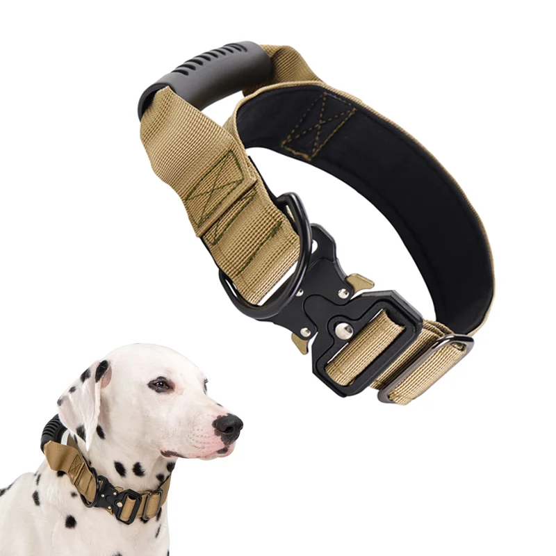 Collar táctico para perros medianos y grandes, collares para perros resistentes con asa, Collar de entrenamiento para perros con hebilla de Metal, militar grueso