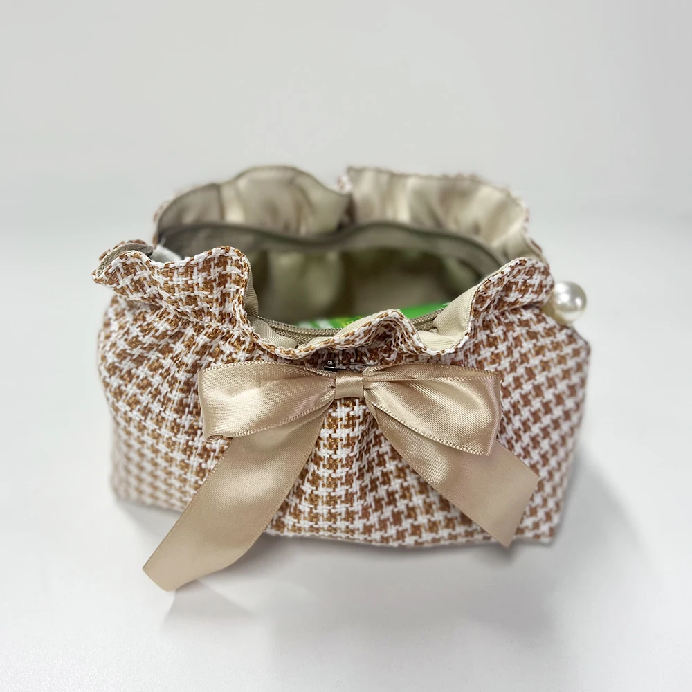 Bolsa de almacenamiento para niñas con lazo lindo • Monedero suave de color sólido • Bolso de mano para auriculares con lápiz labial de gran capacidad - imagen 2