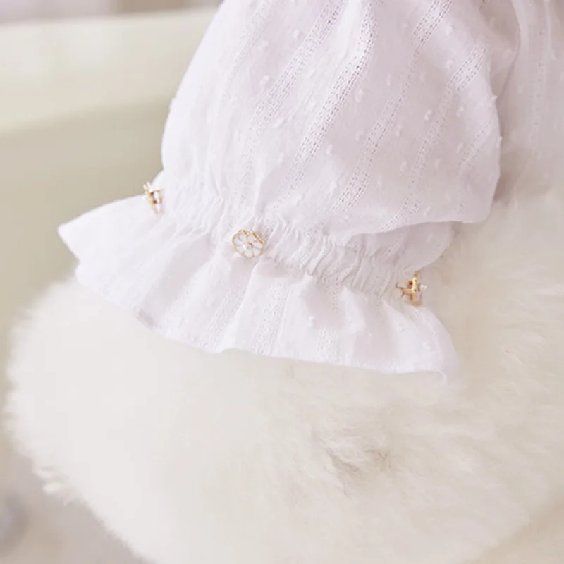 Camisa de manga de burbuja de primavera para mascotas, camiseta transpirable para perros, Top para gatos, peluches, tocado con lazo para mascotas, ropa para cachorros para perros pequeños - imagen 5