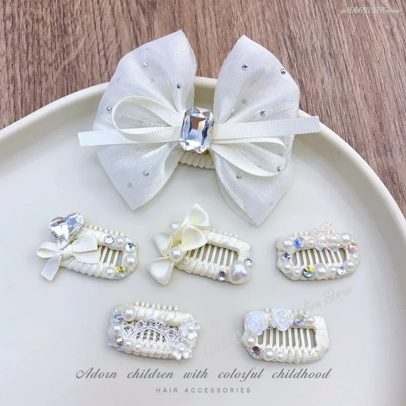 Pinza para el pelo para mascotas de 2,8 cm, accesorio para el cabello, lazo rosa, Clip BB, diadema de perlas con diamantes de imitación para perro, accesorios para cachorros de oso de peluche Marzis Yorkshire - imagen 3