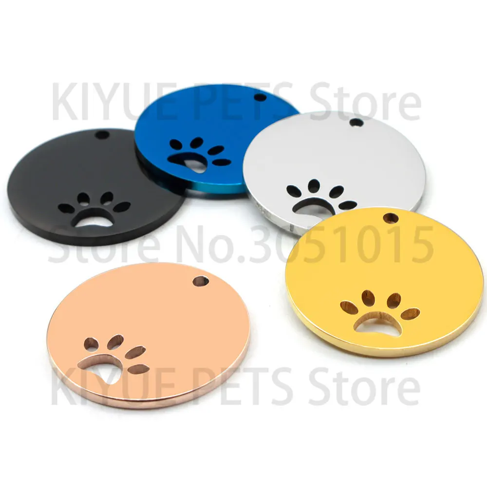 Venta al por mayor 20 piezas de identificación redonda de acero inoxidable para mascotas con etiqueta recortada colgante de Metal de moda accesorios para Collar de perro con personalidad gato - imagen 3