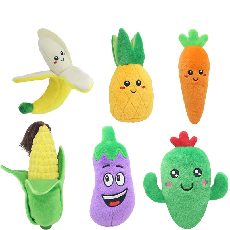 Juguete de felpa con sonido para mascotas, fruta, verdura, perro, gato, juguete educativo, suministros, cactus, maíz, berenjena - imagen 2