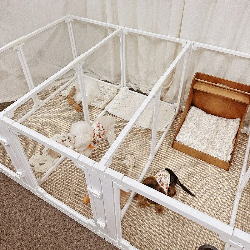 Puerta de valla transparente para perros de 70CM de alto, jaula de aislamiento portátil para perros, parque interior, paneles de vallas para mascotas de empalme gratis, suministros de lujo - imagen 2