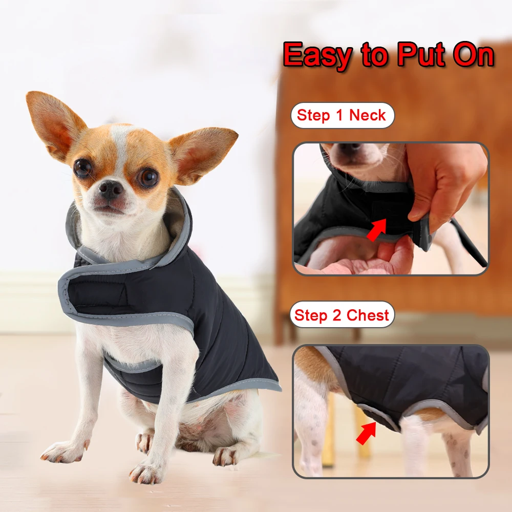 Ropa Reversible para cachorros, abrigo cálido de invierno para perros pequeños y medianos, chaqueta reflectante impermeable para perros, trajes para mascotas Bulldog Francés - imagen 4