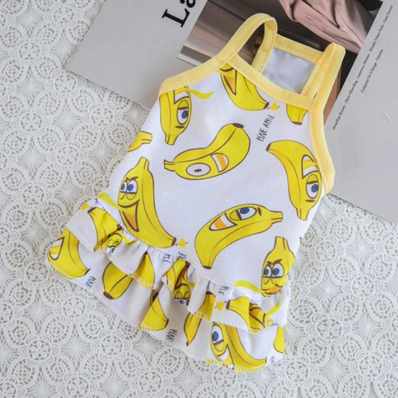 Ropa transpirable de verano para mascotas, vestido de fresa y plátano para gatos, faldas para cachorros y gatitos, ropa de princesa Sphynx para gatos - imagen 3
