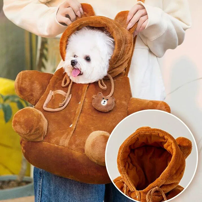 Bolso bandolera para mascotas, transporte cruzado, más terciopelo, grueso, portador plegable, ropa para perros, cálido, de viaje, de invierno - imagen 4