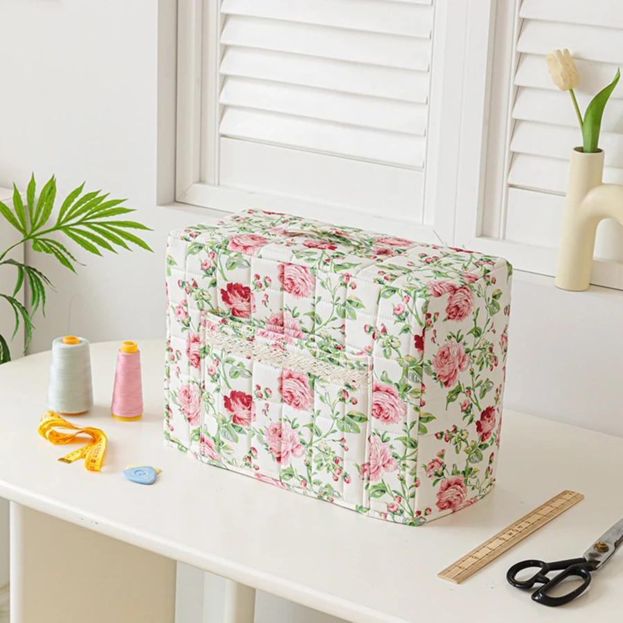 Funda acolchada floral antipolvo para máquina de coser con bolsillos - imagen 2