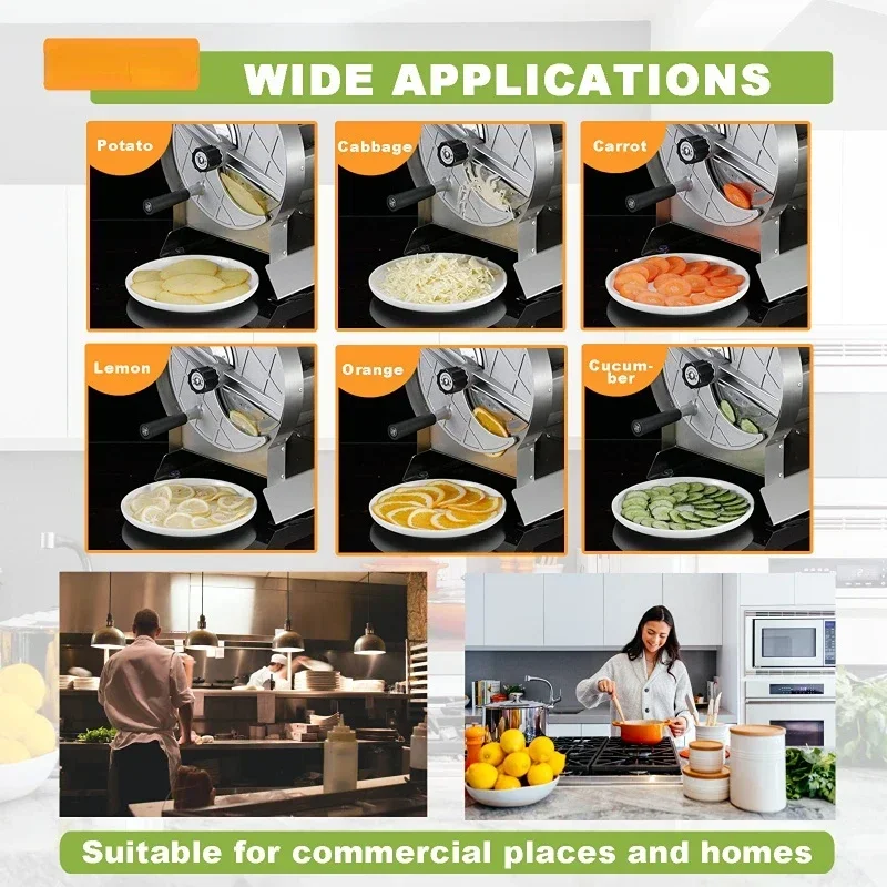 Rebanador de verduras comercial, rebanador de patatas y cebolla de acero inoxidable, cortador Manual de frutas ajustable de 0-0,5 pulgadas de espesor, trituradora de repollo - imagen 5