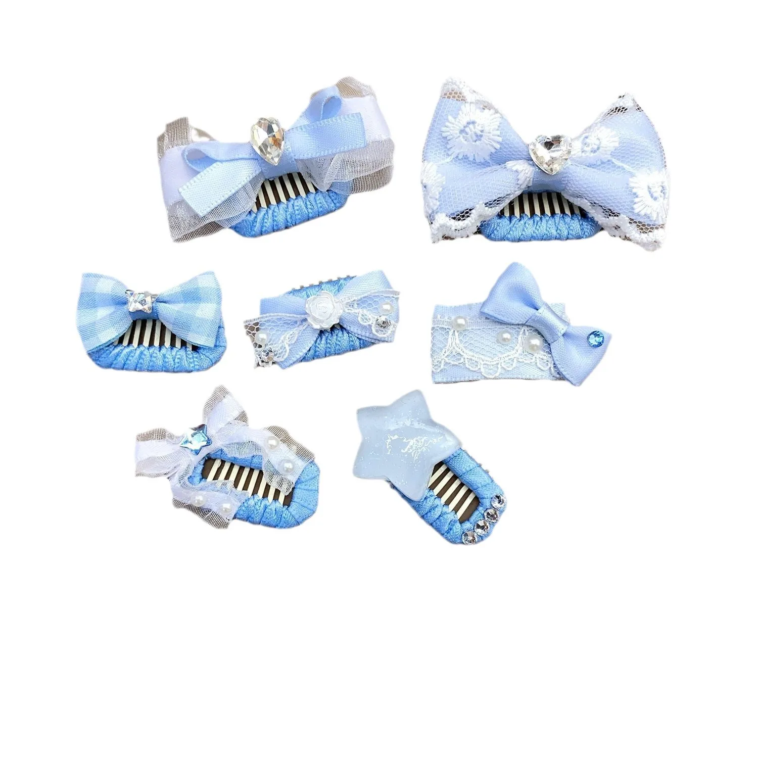 Clip BB a cuadros azul para mascotas, diadema para perros, pinza para el pelo para gatos, Yorkshire Marzis, decoración de perlas de diamante para perros, accesorios para cachorros