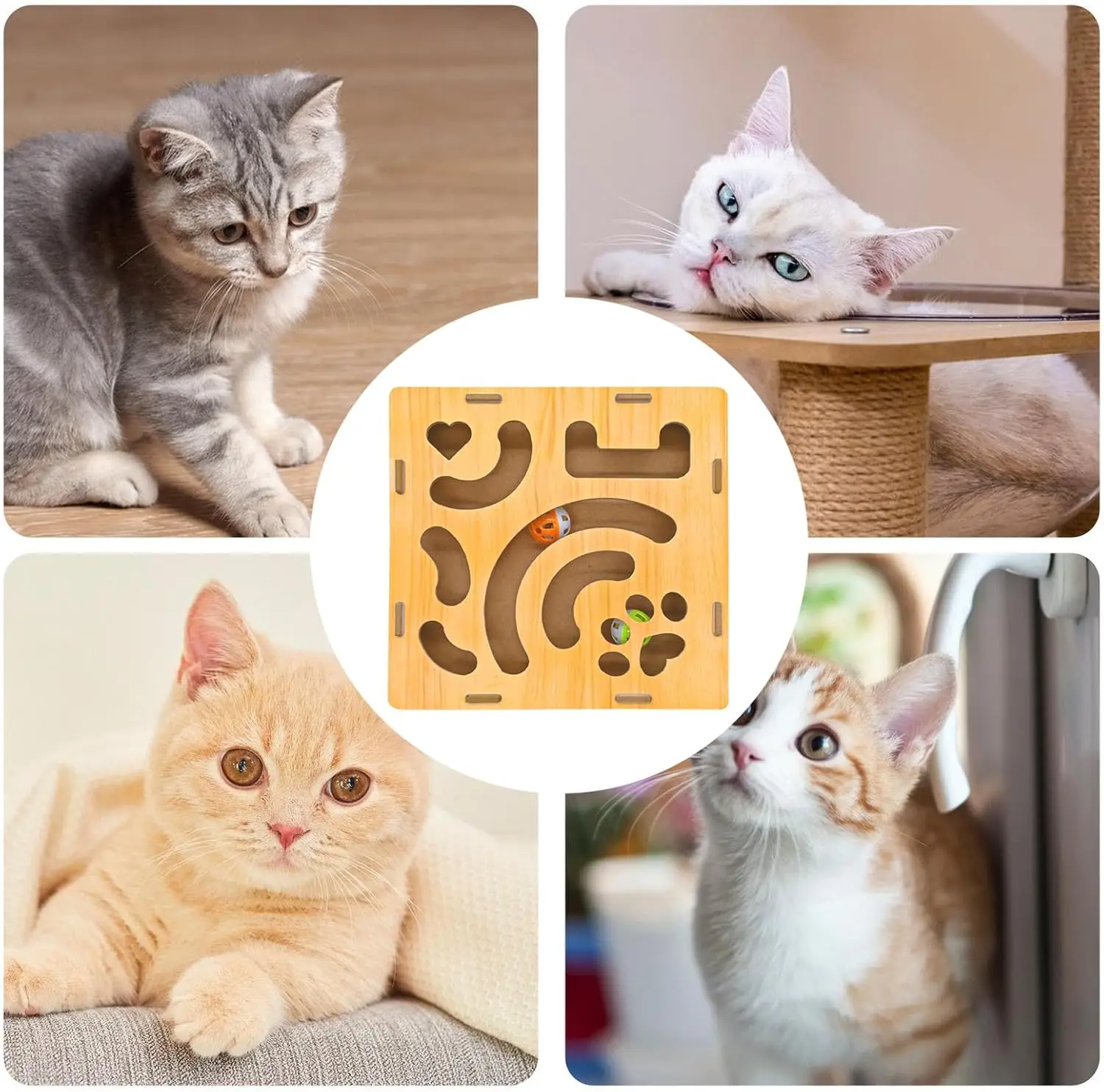 Caja de enriquecimiento de lima de uñas para gatos de interior con bola, tablero rascador de uñas para mascotas y caja de golosinas, juguete autoentrenante para gatos - imagen 3