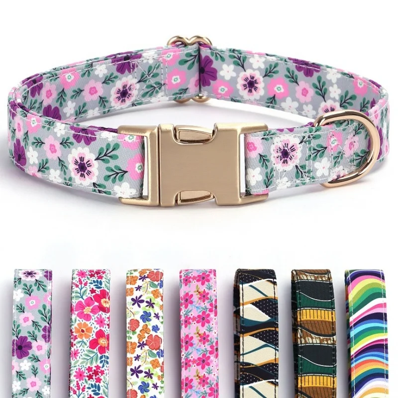 Collares con etiqueta de identificación de perro personalizados, collar de lujo para mascotas con estampado Floral, correa para el cuello para cachorro, collar ajustable para gato, suministros antipérdida para perros - imagen 4