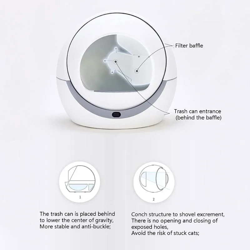 Caja de arena automática de 65L para gatos, caja de arena inteligente, bandeja cerrada, inodoro, entrenamiento giratorio, colcha desmontable, accesorios para mascotas - imagen 4