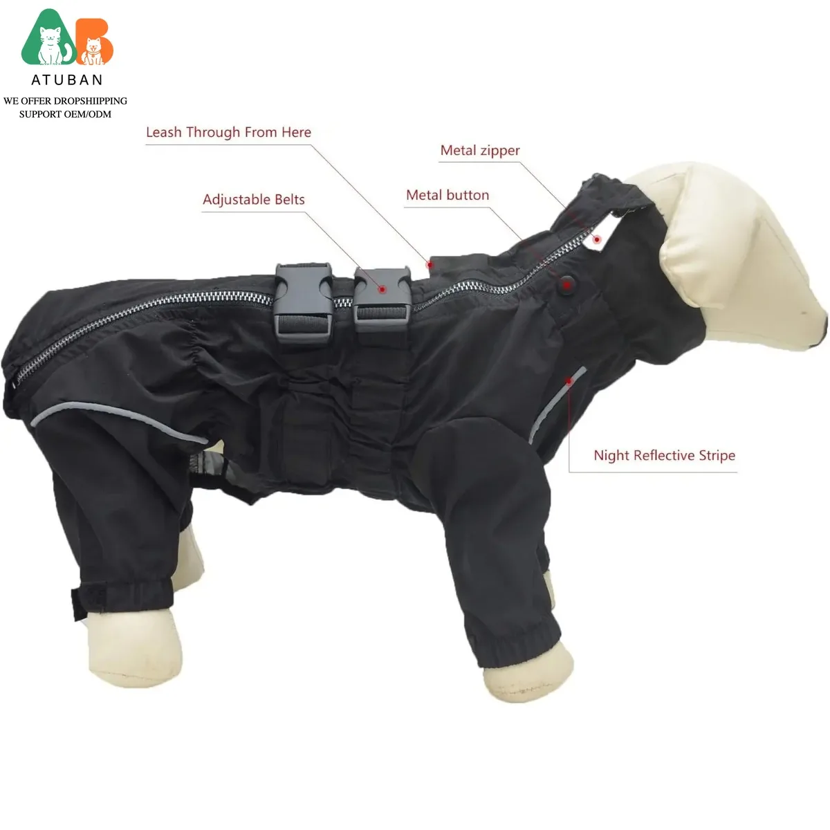 ATUBAN Chaqueta impermeable, impermeable reflectante ligero de seguridad para perros, chaleco para perros a prueba de viento y nieve para pequeños, medianos y grandes - imagen 5