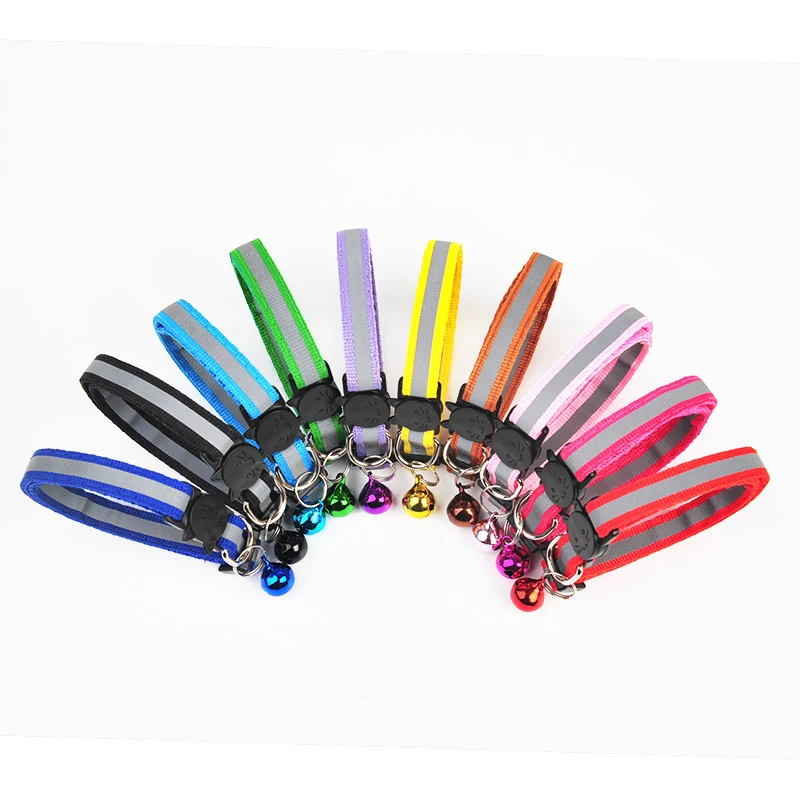 Collar de nailon para mascotas, Collar reflectante de seguridad nocturna para perros y gatos, Collar ajustable para mascotas, cabeza de gato de dibujos animados, correa colorida para mascotas con campana - imagen 4