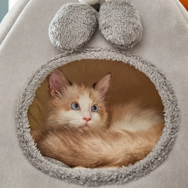 Nuevo Nido para mascotas a prueba de viento de estilo gris, perrera suave y gruesa para perros, perrera para gatos de tamaño pequeño y mediano, aprobado, nido cálido para mascotas en invierno - imagen 4
