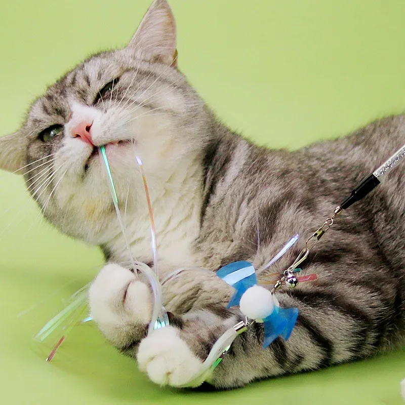 Juguete para gatos, palo de plumas, juguete para gatos con campana, mariposa, Teaser, juguetes para gatos, palos de plumas reemplazables interactivos, juguetes para gatos, productos para mascotas - imagen 4