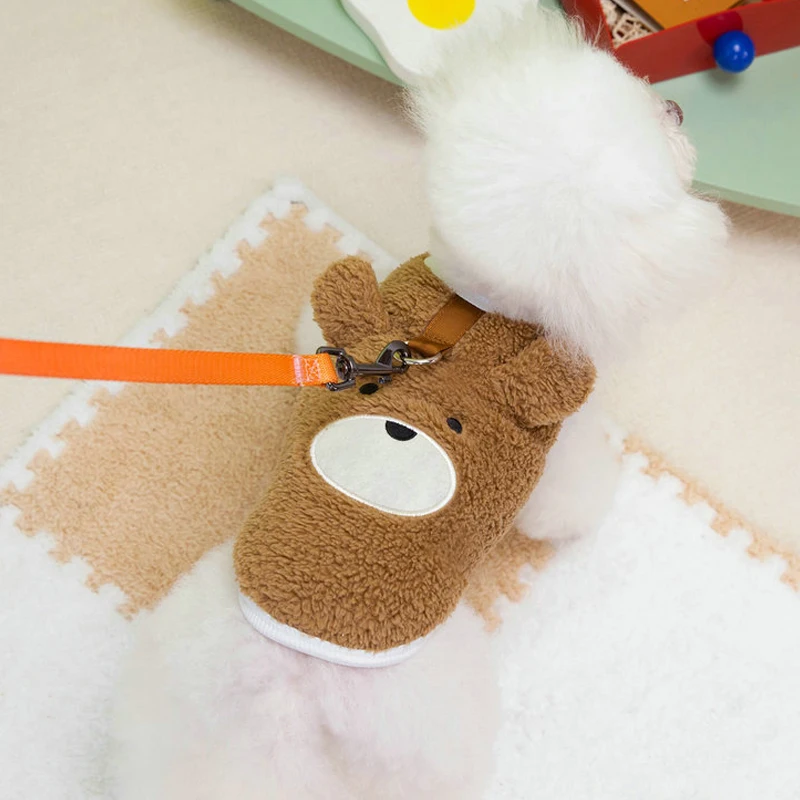 Ropa de invierno para mascotas con patrón de oso, sudadera con capucha Beige y marrón para perros pequeños, jersey de perro salchicha Chiwawa, abrigo con capucha para cachorros - imagen 5