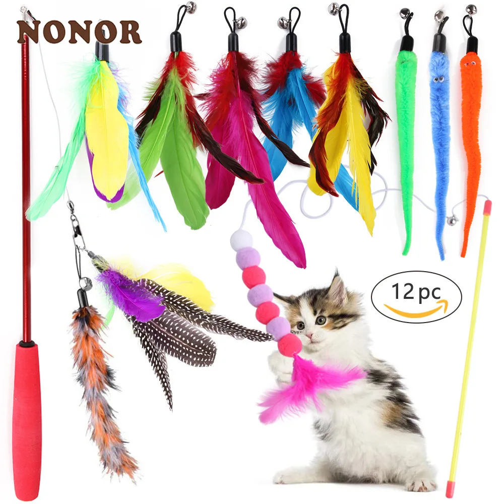 Juego de juguetes para gatos NONOR, varita rompecabezas de plumas, juguete para gatitos, recargas de bolas con forma de ratón, formas para jugar sin palo - imagen 2
