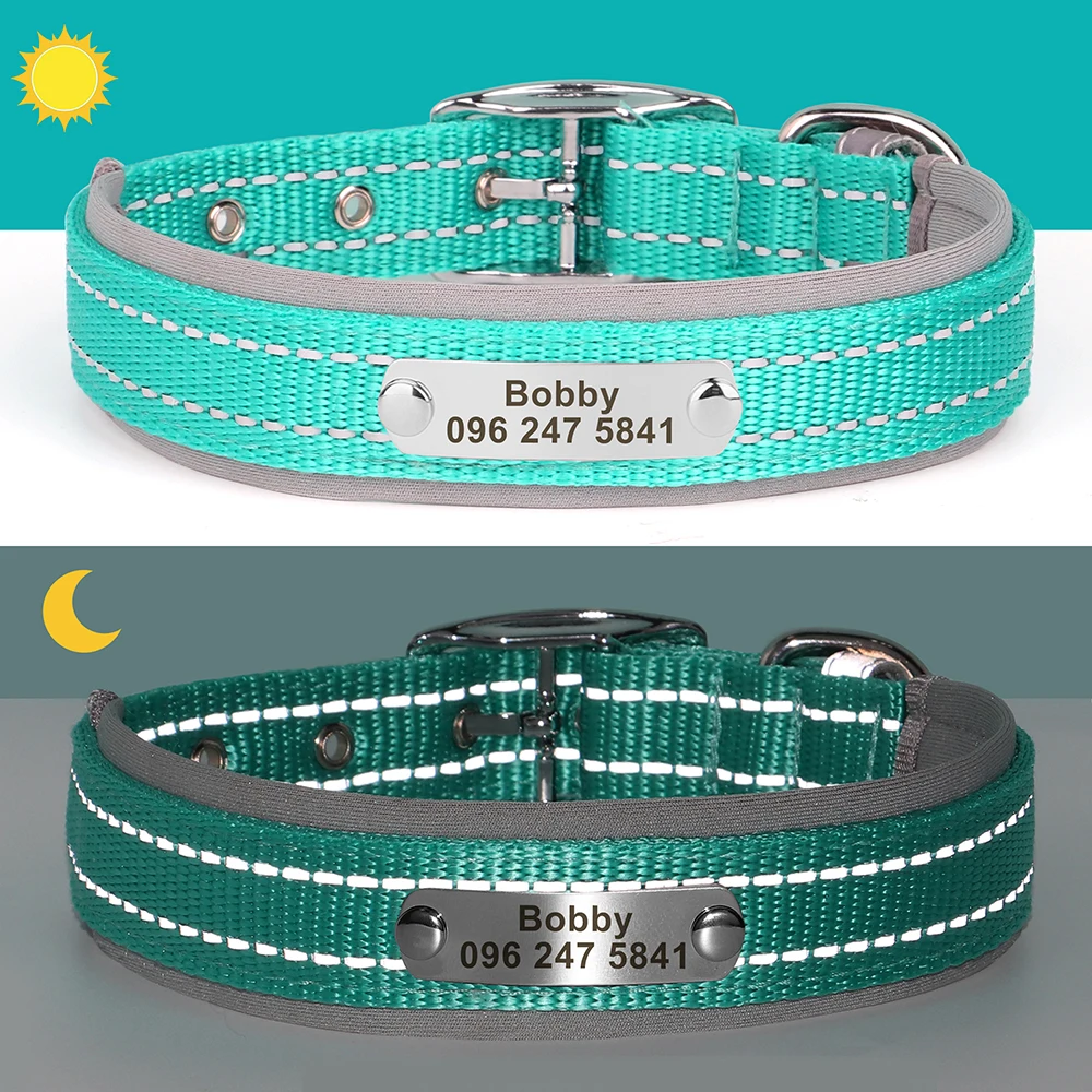 Collar de nailon reflectante para perros, Collar personalizado para mascotas, etiqueta de identificación antipérdida, collares personalizados con nombre de perro para perros pequeños, medianos y grandes, Pitbull - imagen 5