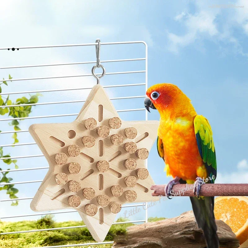 Juguetes para masticar loros, bloques de madera Natural para loros, rompecabezas de corcho, juguete colgante para pájaros pequeños, juguete rasgado, accesorios para jaulas de pájaros - imagen 3