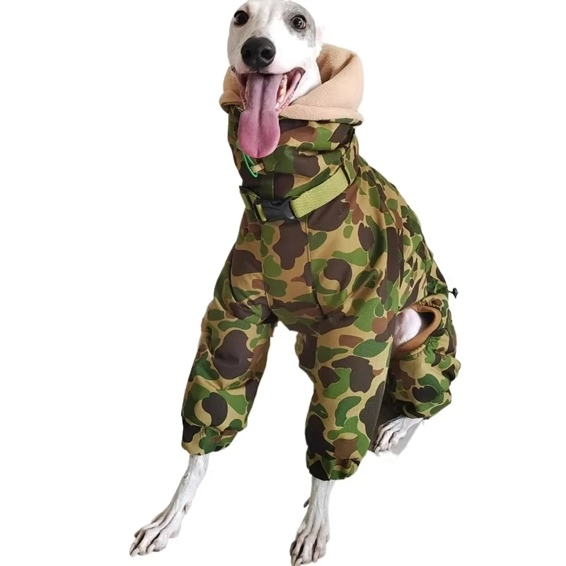Ropa de camuflaje súper gruesa para perros Whippet, abrigo acolchado con cuello de tortuga para invierno, chaqueta cálida ajustable para perros - imagen 5