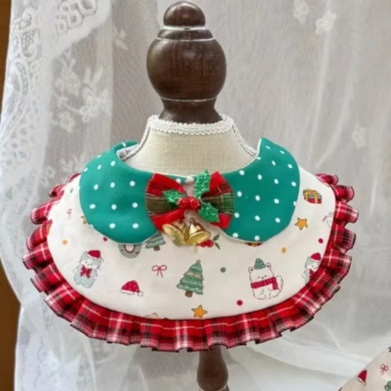 Bufanda para mascotas, Navidad roja, gato, perro, Collar con campana, babero, decoración de invierno para mascotas, ropa para perros pequeños, ropa para cachorros