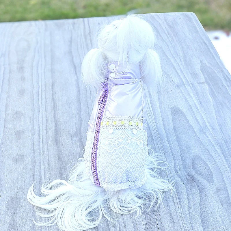 Abrigo Extra cálido de encaje para perro, chaqueta de invierno para perro pequeño, Abrigo acolchado de algodón para cachorro, ropa a prueba de viento para perro, color morado - imagen 3