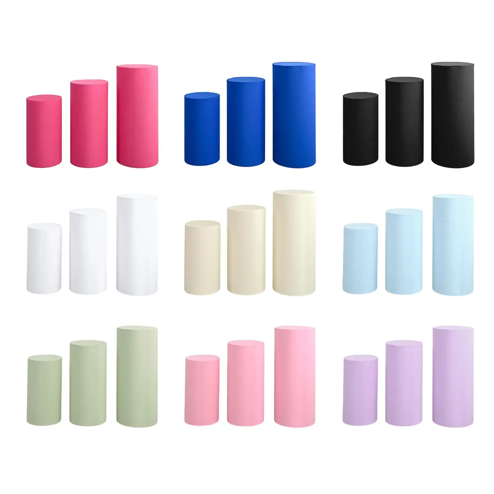 3Pcs Cylinder Plinth Covers Dessert Tables Cloth Plinth Stand Pillar Covers for Wedding Thanksgiving Birthday Party Decoration